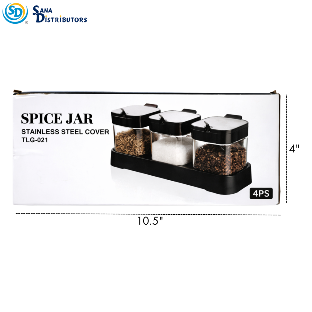 Spice Jar Steel Cover 3pcs + 3 Spoons 4"x4"x10.5"
