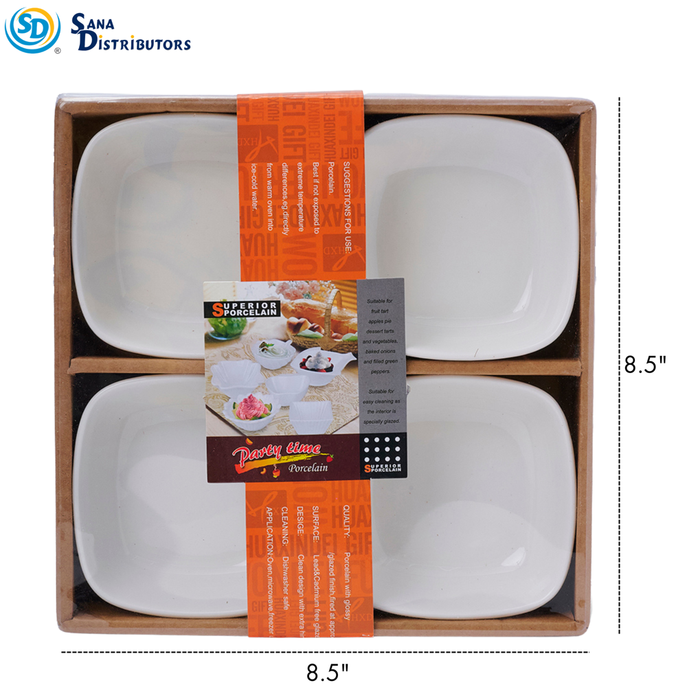 Porcelain Bowl Set of 4 (Square) 8.5"