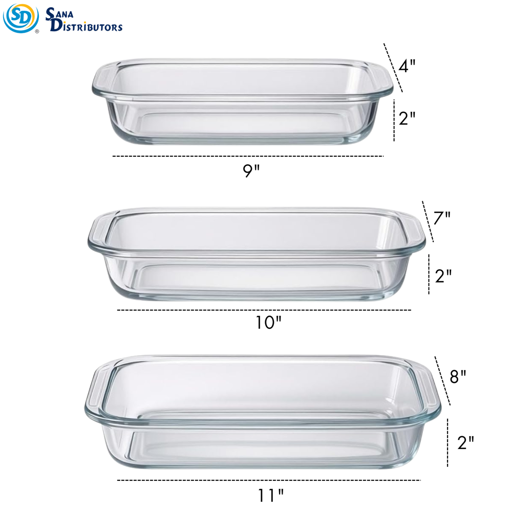 Glass Tray 3pcs 9"x10"x11"