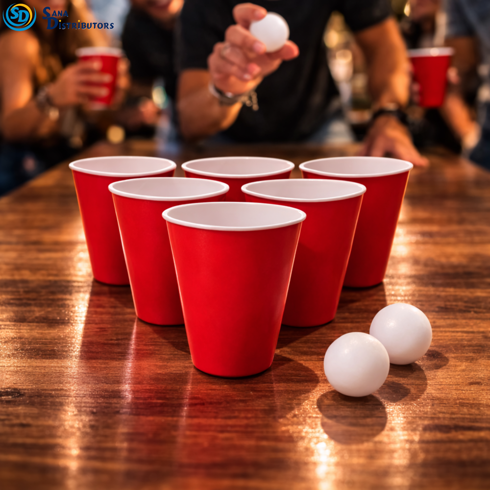 Beer Pong Plastic 8 Cups & 3 Balls 4.5"