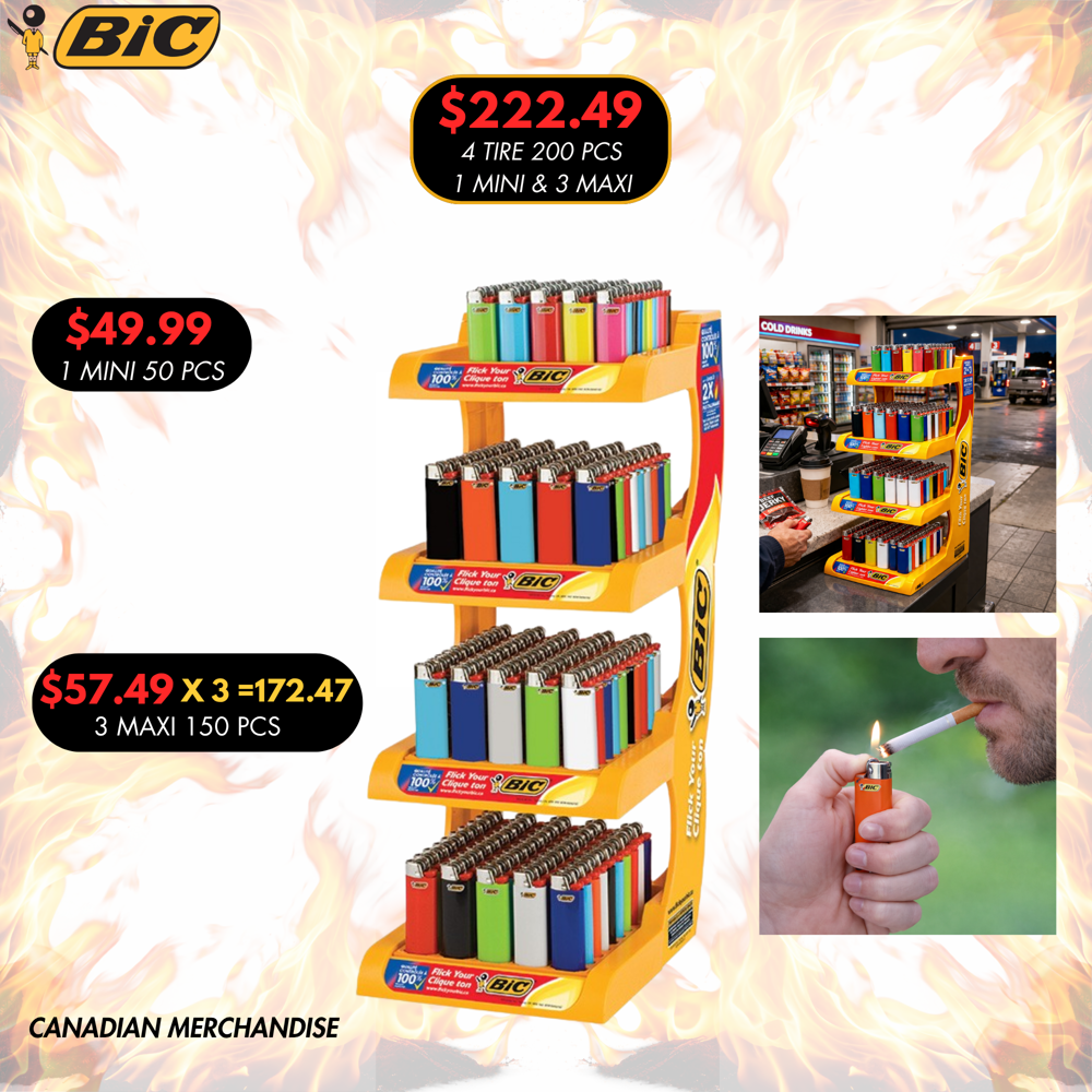 Bic Lighter 4 Tier Display 200 Pcs