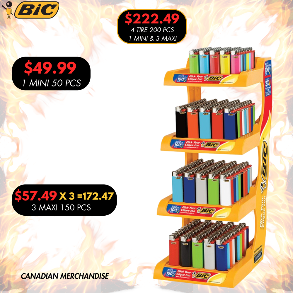 Bic Lighter 4 Tier Display 200 Pcs