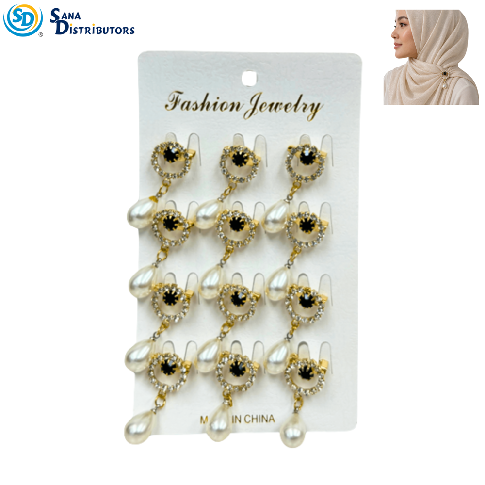 Hijab Pins - Crown Pearl Drop 12pcs ($0.50 per Unit)