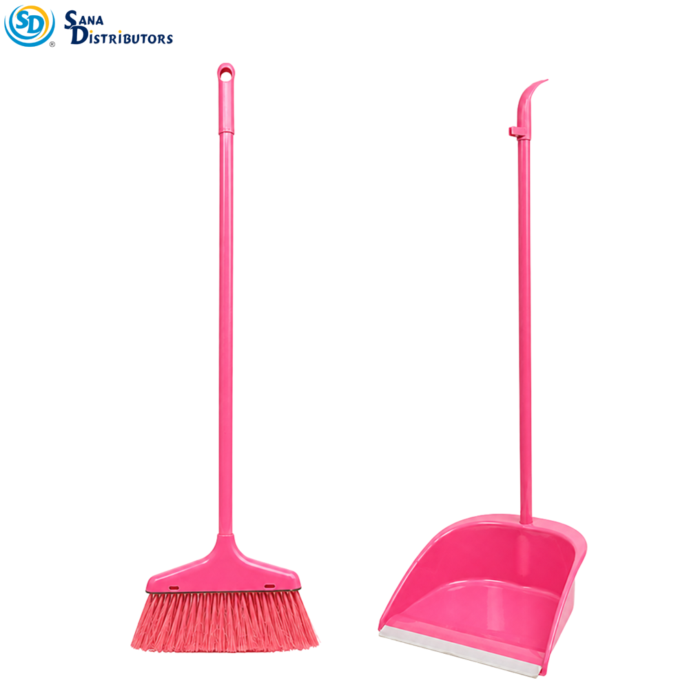 Plastic Broom with Dustpan 30" Ass.colors