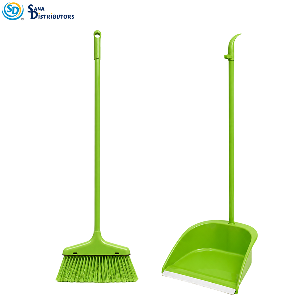 Plastic Broom with Dustpan 30" Ass.colors