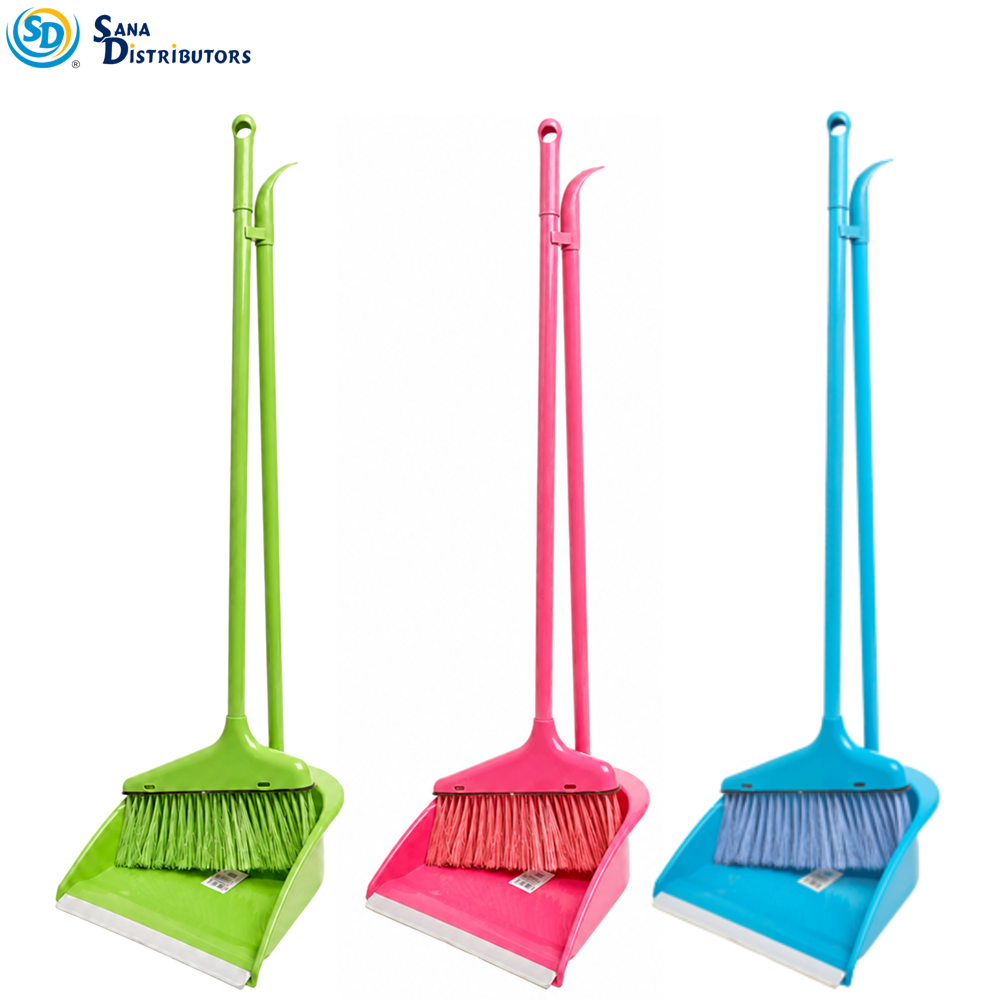 Plastic Broom with Dustpan 30" Ass.colors