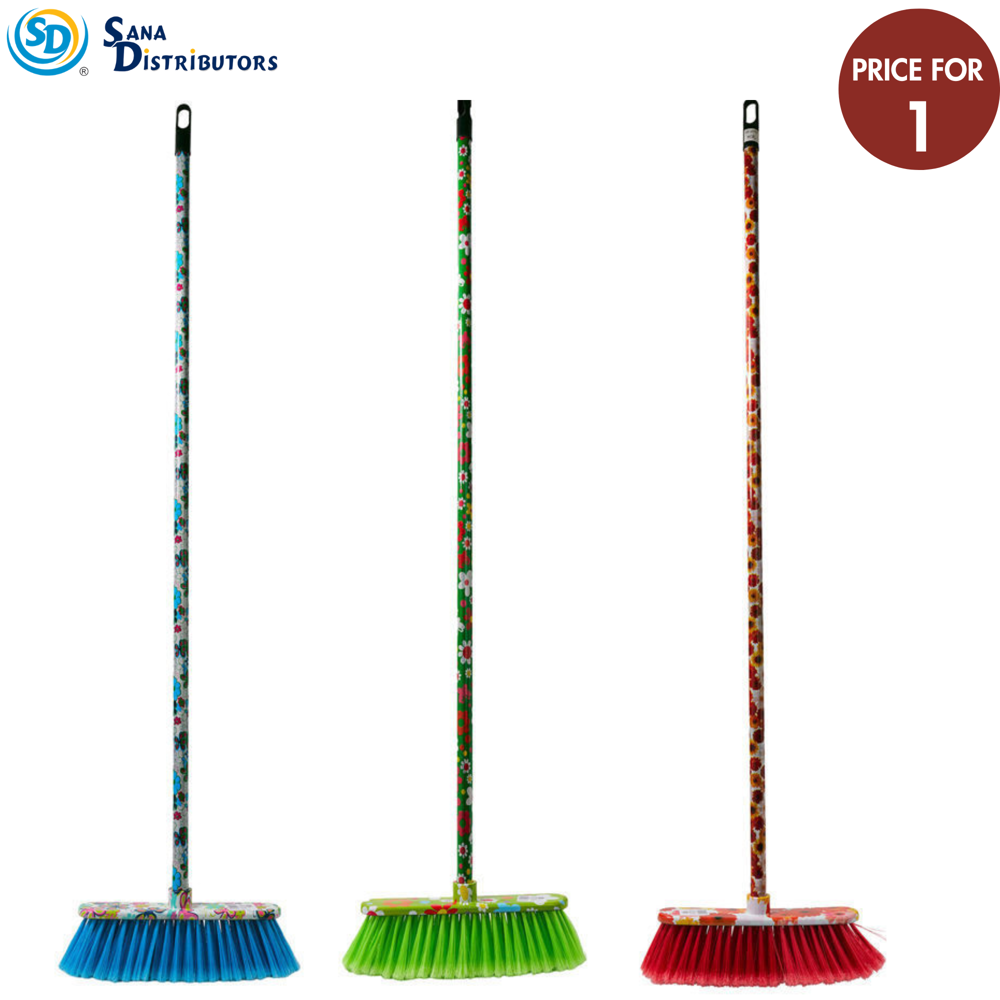 Plastic Broom with Handle 51" - Assorted Flower Designs