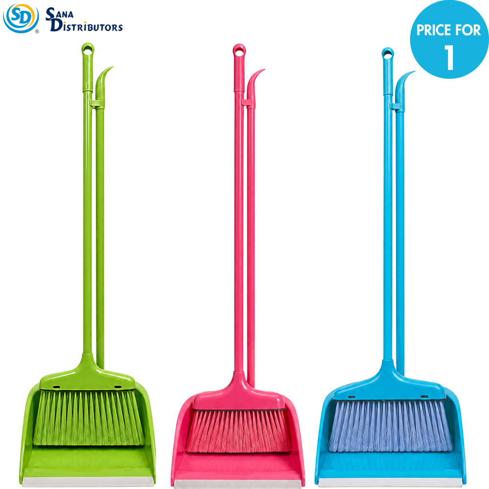 Plastic Broom with Dustpan 30" Ass.colors