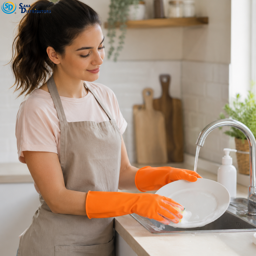 Kitchen Gloves - Orange 'M' ($13.08 for 12pcs)