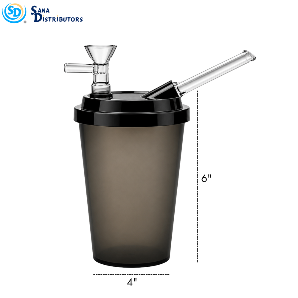 Coffee Cup Pipe with Glass Straw 6"x4" Assorted Colors