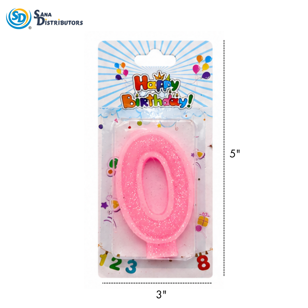 Birthday Candle - Glitter Digits - Pink #0-9 5"x3"