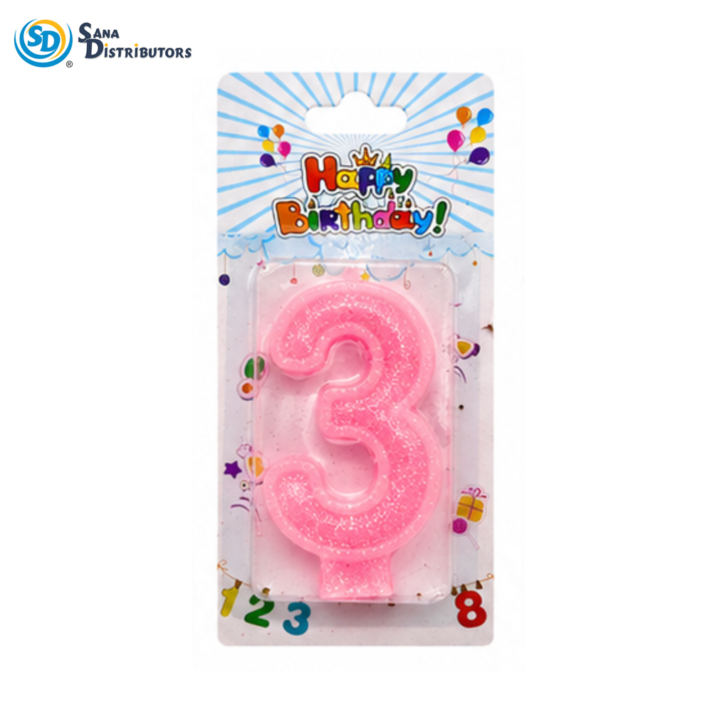 Birthday Candle - Glitter Digits - Pink #0-9 5"x3"