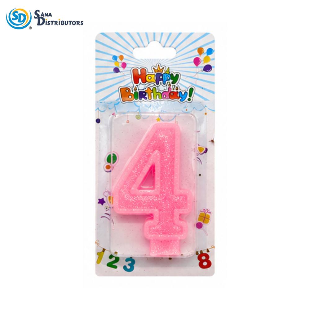 Birthday Candle - Glitter Digits - Pink #0-9 5"x3"