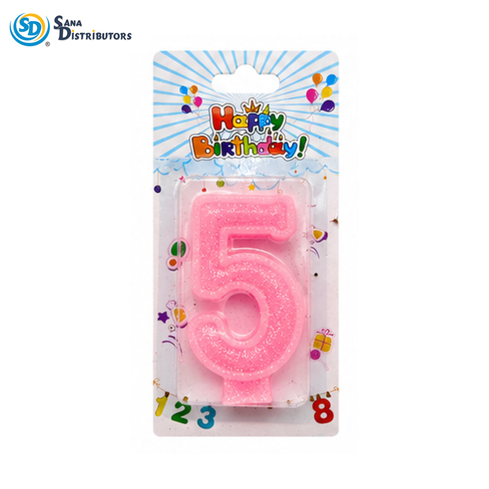 Birthday Candle - Glitter Digits - Pink #0-9 5"x3"