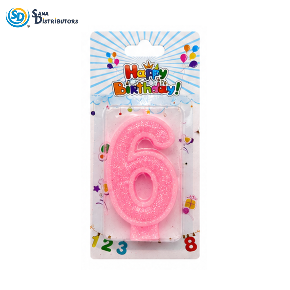 Birthday Candle - Glitter Digits - Pink #0-9 5"x3"