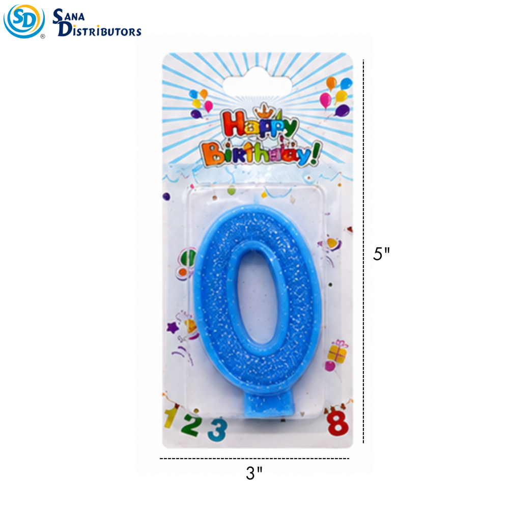 Birthday Candle - Glitter Digits - Blue #0-9 5"x3"