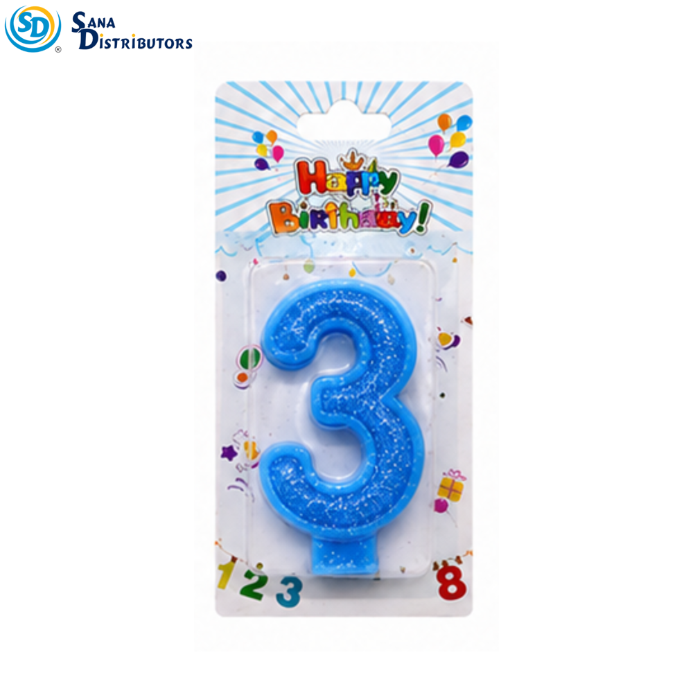 Birthday Candle - Glitter Digits - Blue #0-9 5"x3"