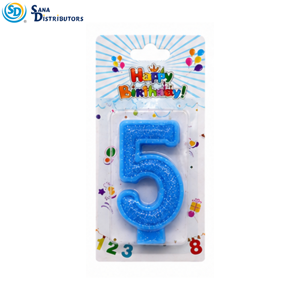 Birthday Candle - Glitter Digits - Blue #0-9 5"x3"