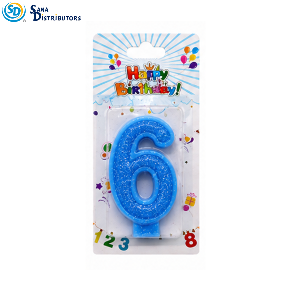 Birthday Candle - Glitter Digits - Blue #0-9 5"x3"