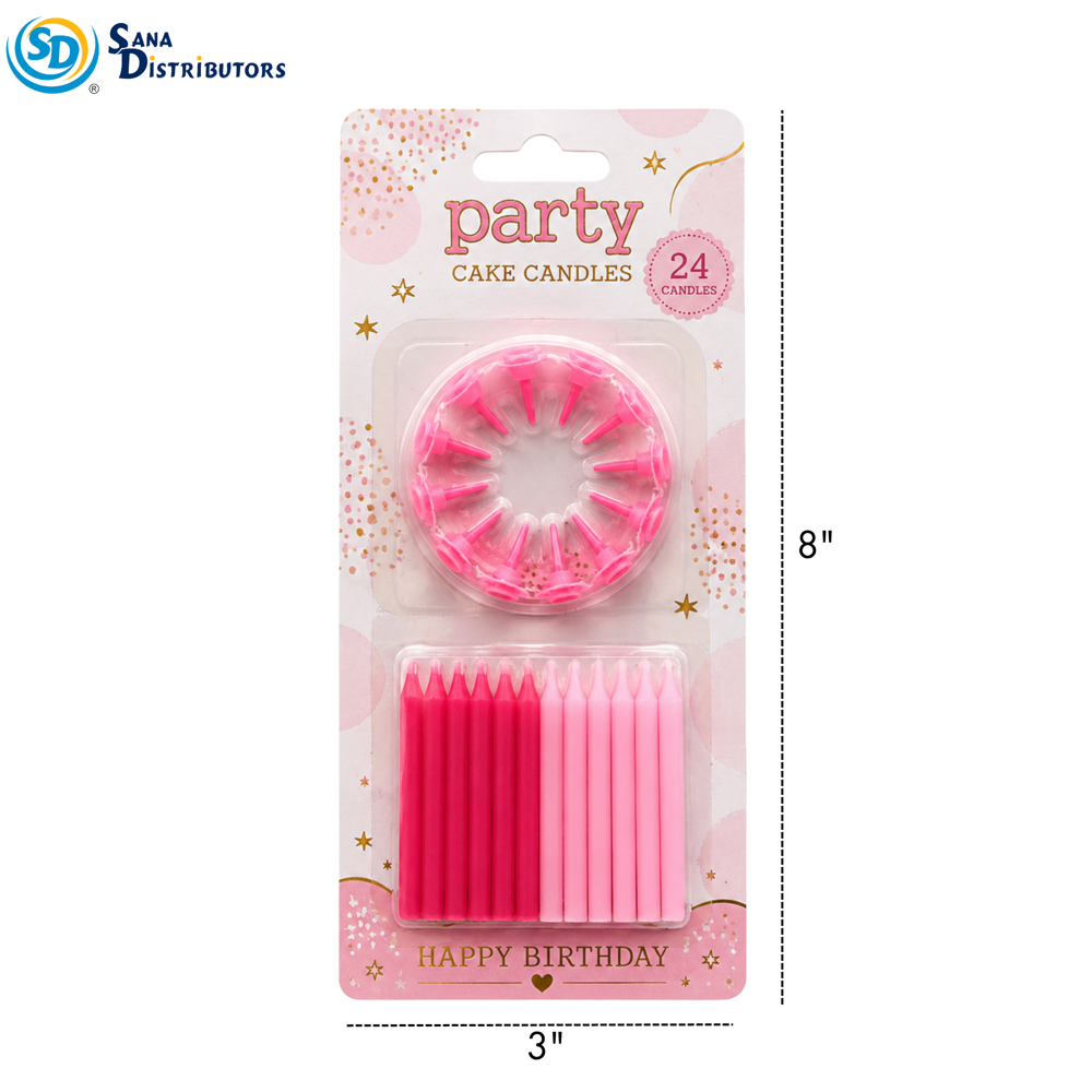 Birthday Candles 24pcs - Blue & Pink 8"x3"