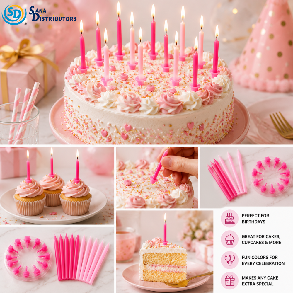 Birthday Candles 24pcs - Blue & Pink 8"x3"