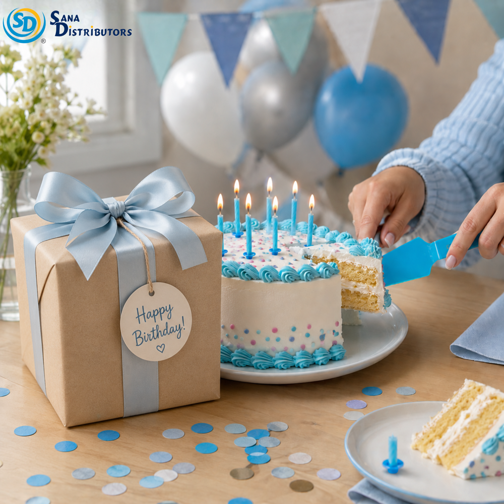 Birthday Candles & Serving Spoon - Pink & Blue 9"