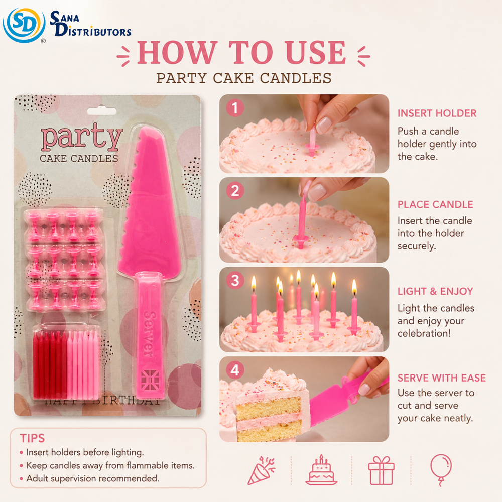 Birthday Candles & Serving Spoon - Pink & Blue 9"