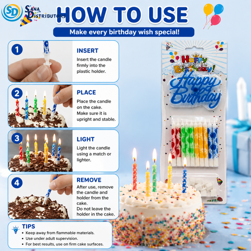 Happy Birthday Candle Set - Assorted 11"x4"