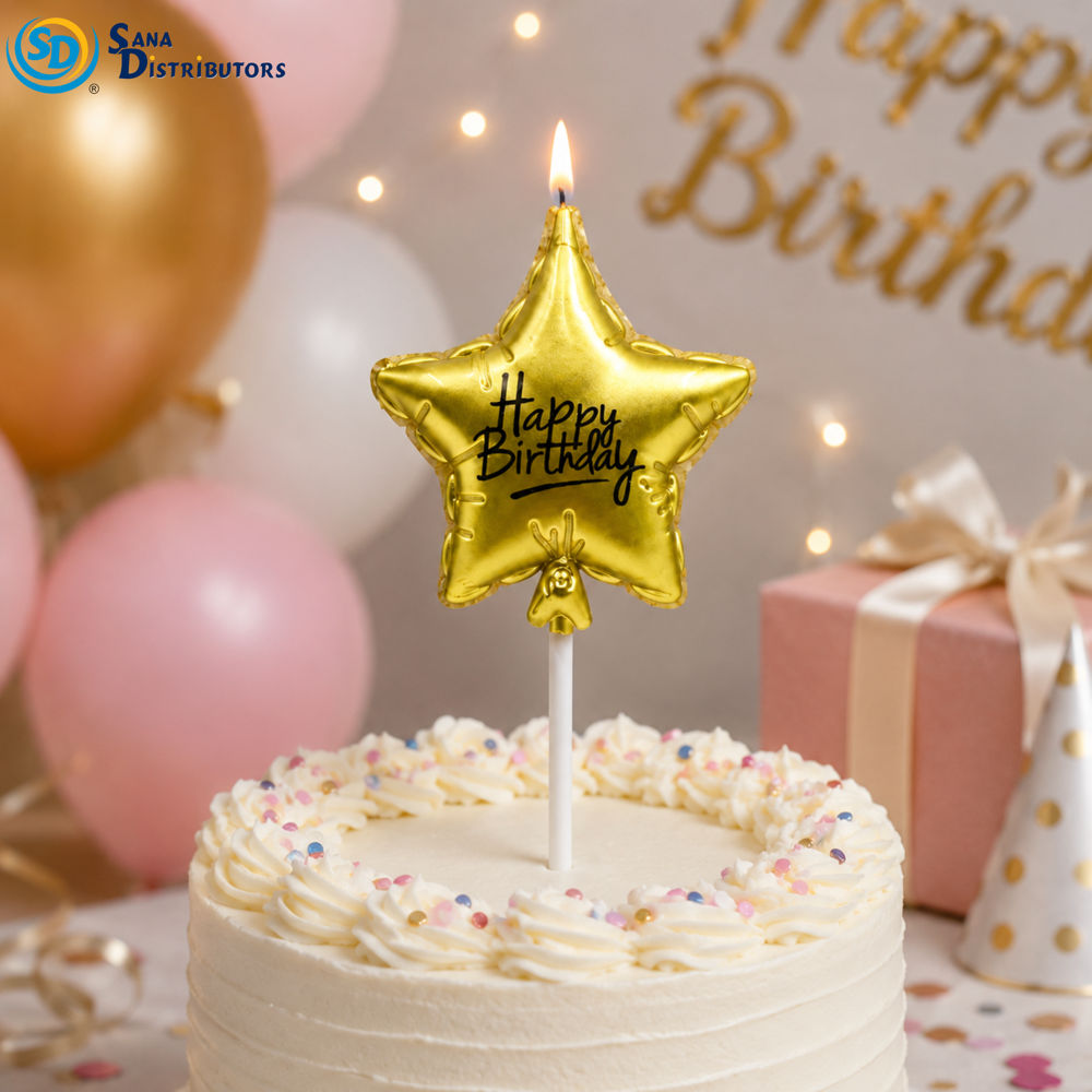 Birthday Candle - Star - Gold & Silver 7"x3"