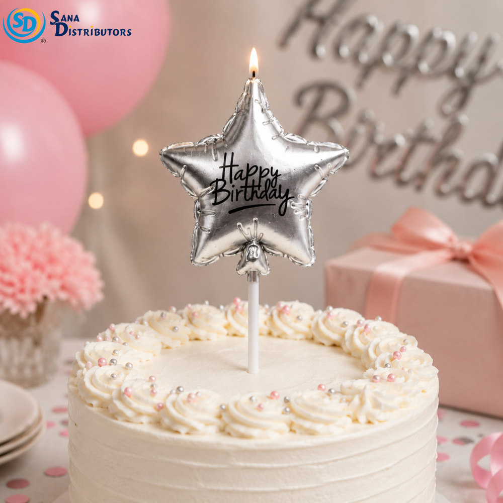 Birthday Candle - Star - Gold & Silver 7"x3"