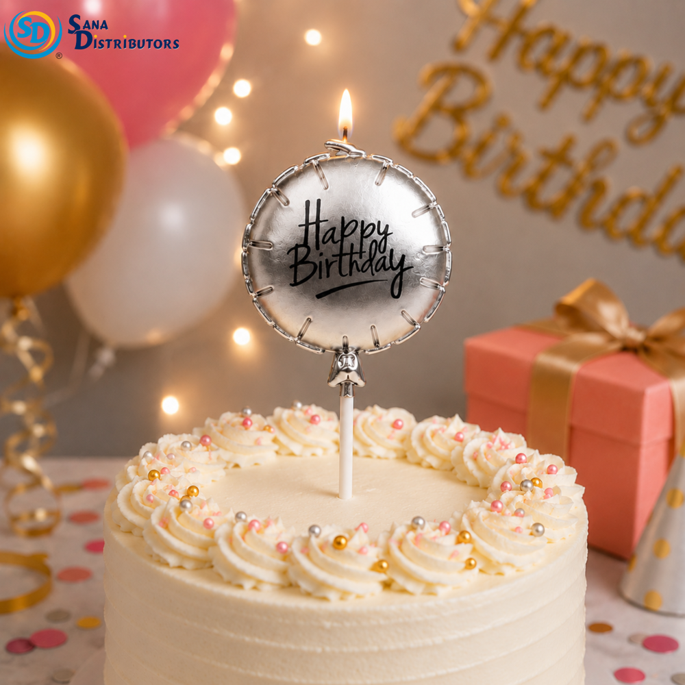 Birthday Candle - Balloon - Gold & Silver 7"x3"