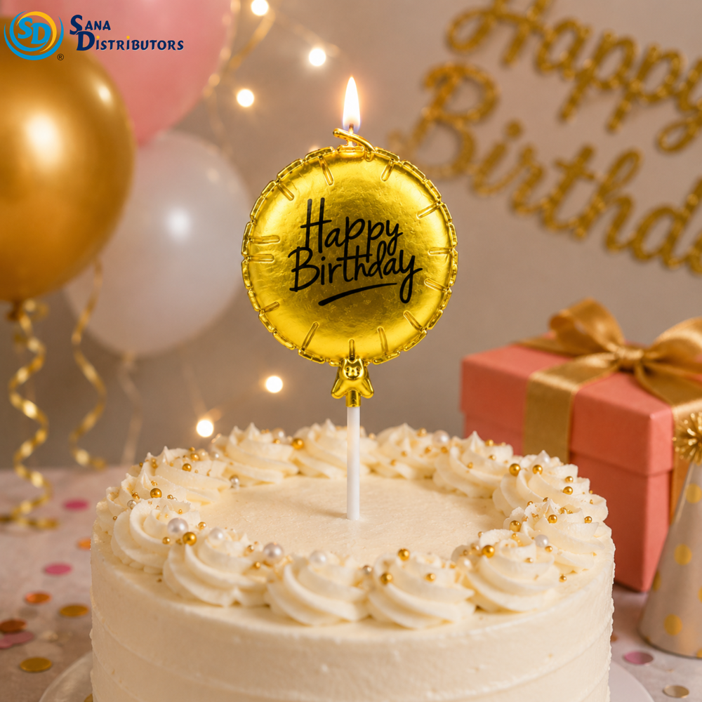 Birthday Candle - Balloon - Gold & Silver 7"x3"