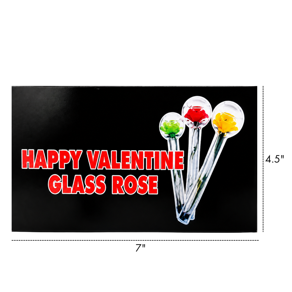 Happy Valentine Glass Rose Pipe 4.25"x1"-0.9MM Each ($14.16 for 24pcs)