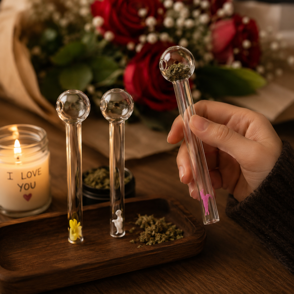 I Love You Glass Rose Pipe 6.25"x1" ($11.76 for 24pcs)