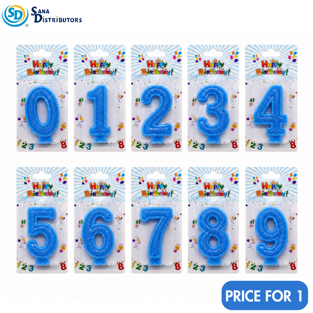 Birthday Candle - Glitter Digits - Blue #0-9 5"x3"