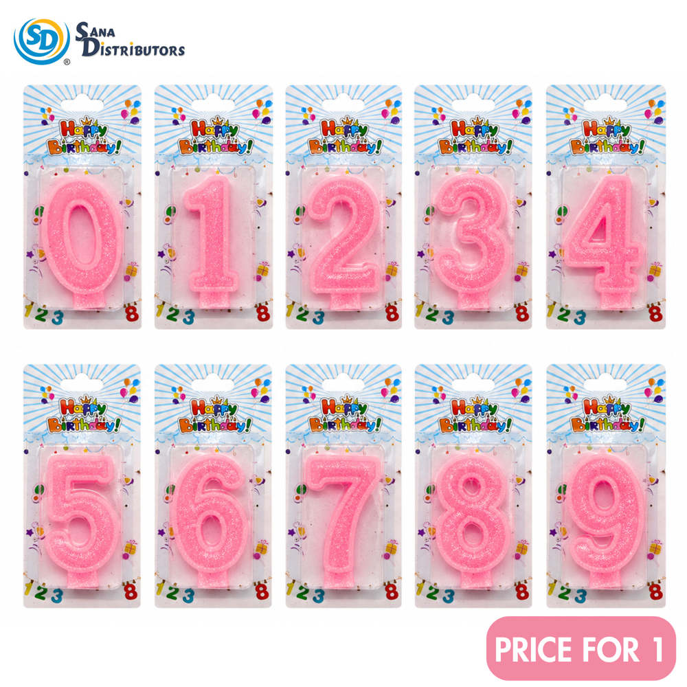 Birthday Candle - Glitter Digits - Pink #0-9 5"x3"