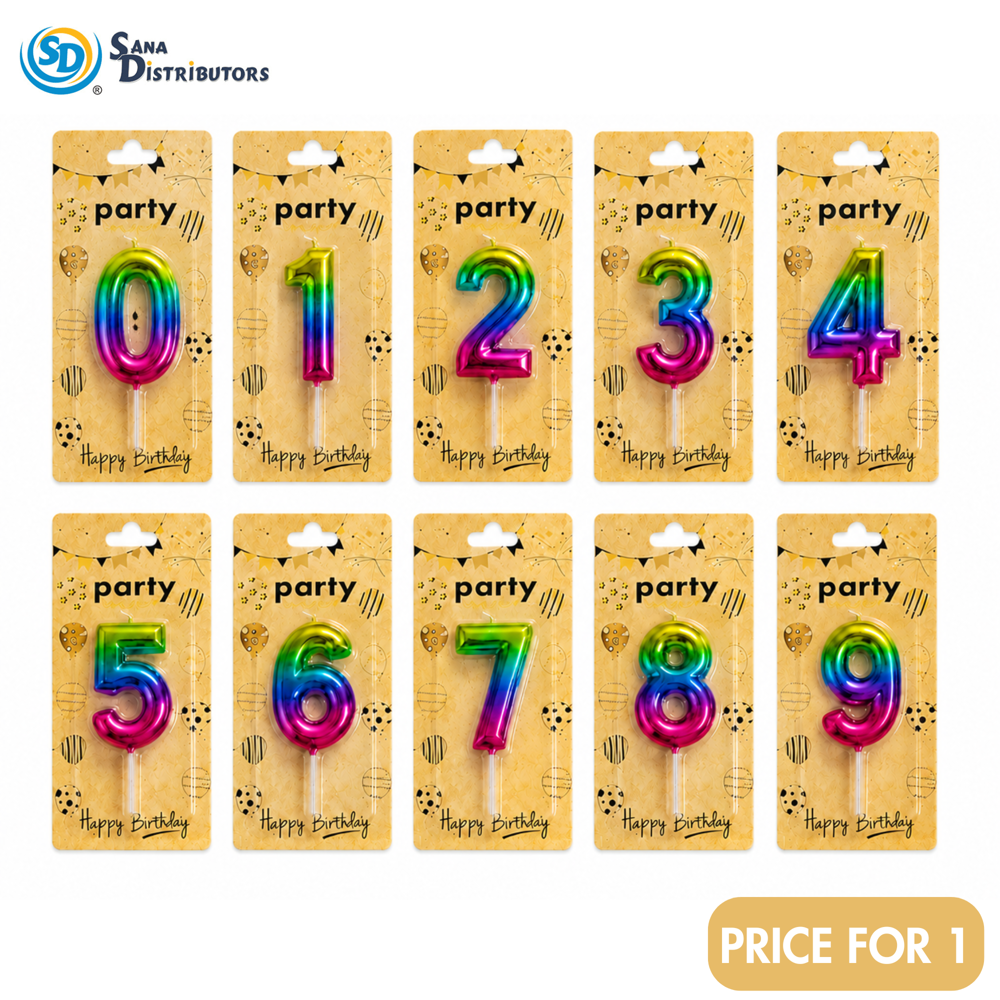Birthday Candle Multicolor #0-9 5"x3"