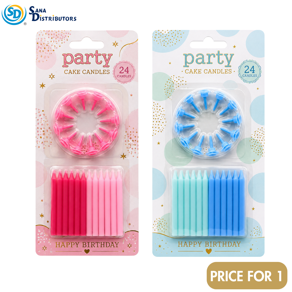 Birthday Candles 24pcs - Blue & Pink 8"x3"