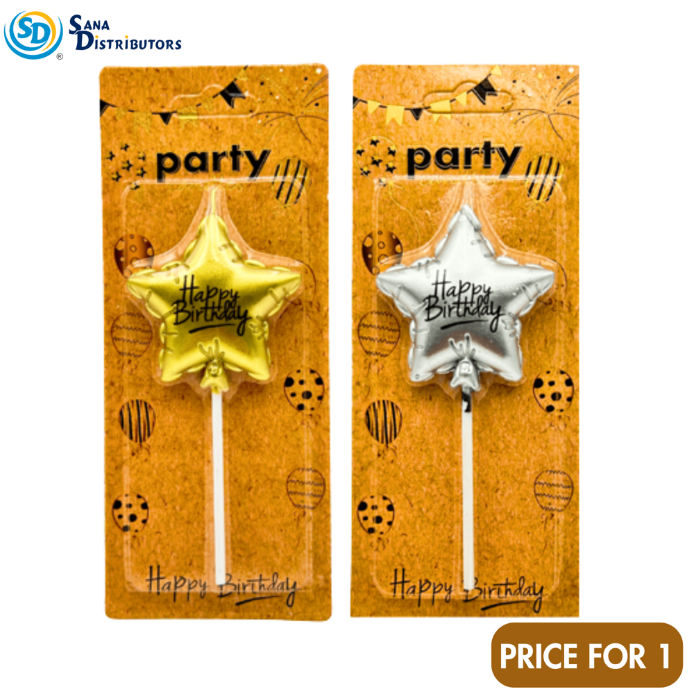 Birthday Candle - Star - Gold & Silver 7"x3"