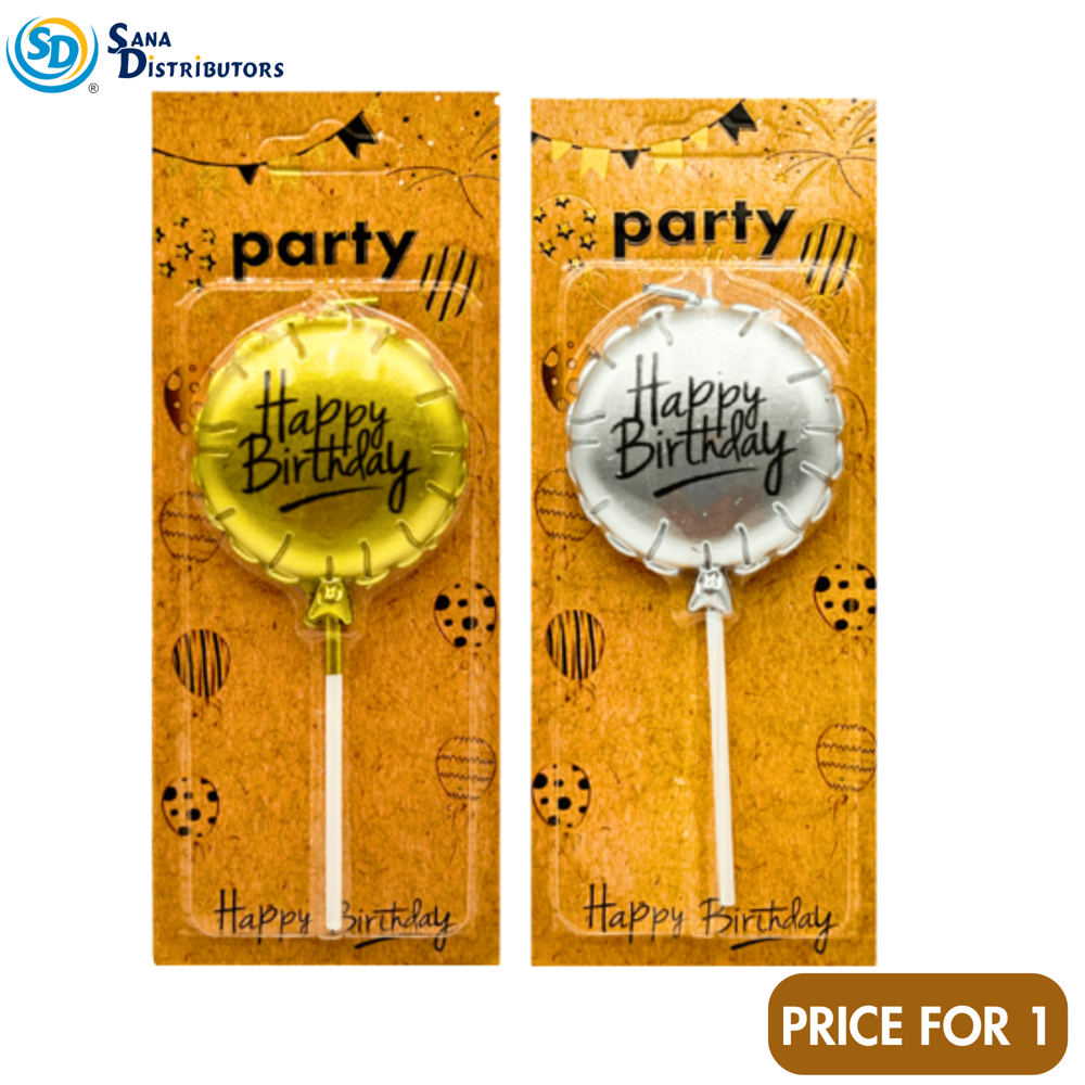 Birthday Candle - Balloon - Gold & Silver 7"x3"