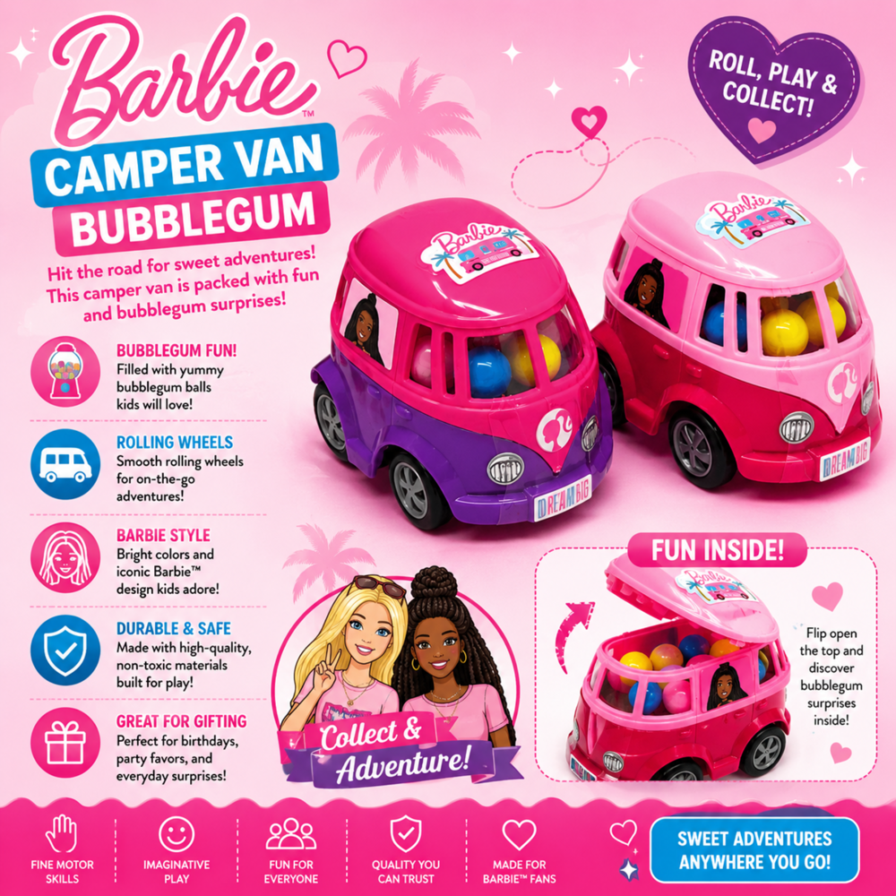 Barbie Camper Van Bubblegum 12pcs ($1.99 per Unit ) [Exp: 12/2027]