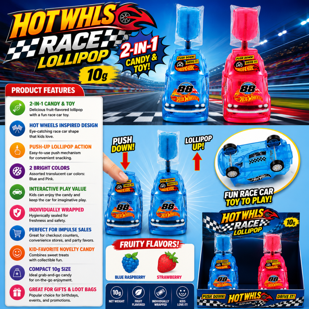 Hot Whls Race Lollipop 10 g 24pcs ($1.49 per Unit ) [exp:10/2027]