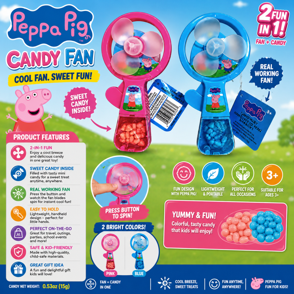 Peppa Pig Candy Fan 6 g 12pcs ($1.99 per Unit ) [Exp: 07/2027]