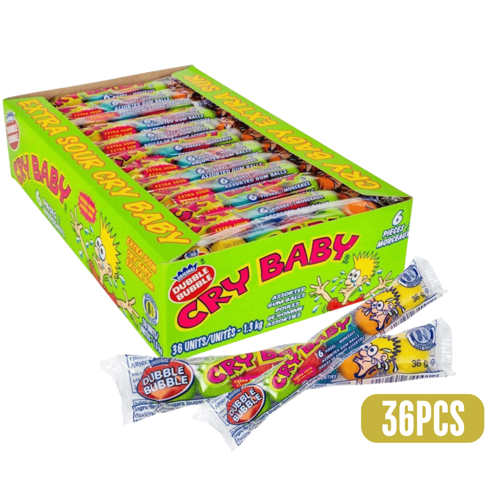 Cry Baby Tube Gum Balls Extra Sour 6pk 36pcs ($0.59 per Unit )