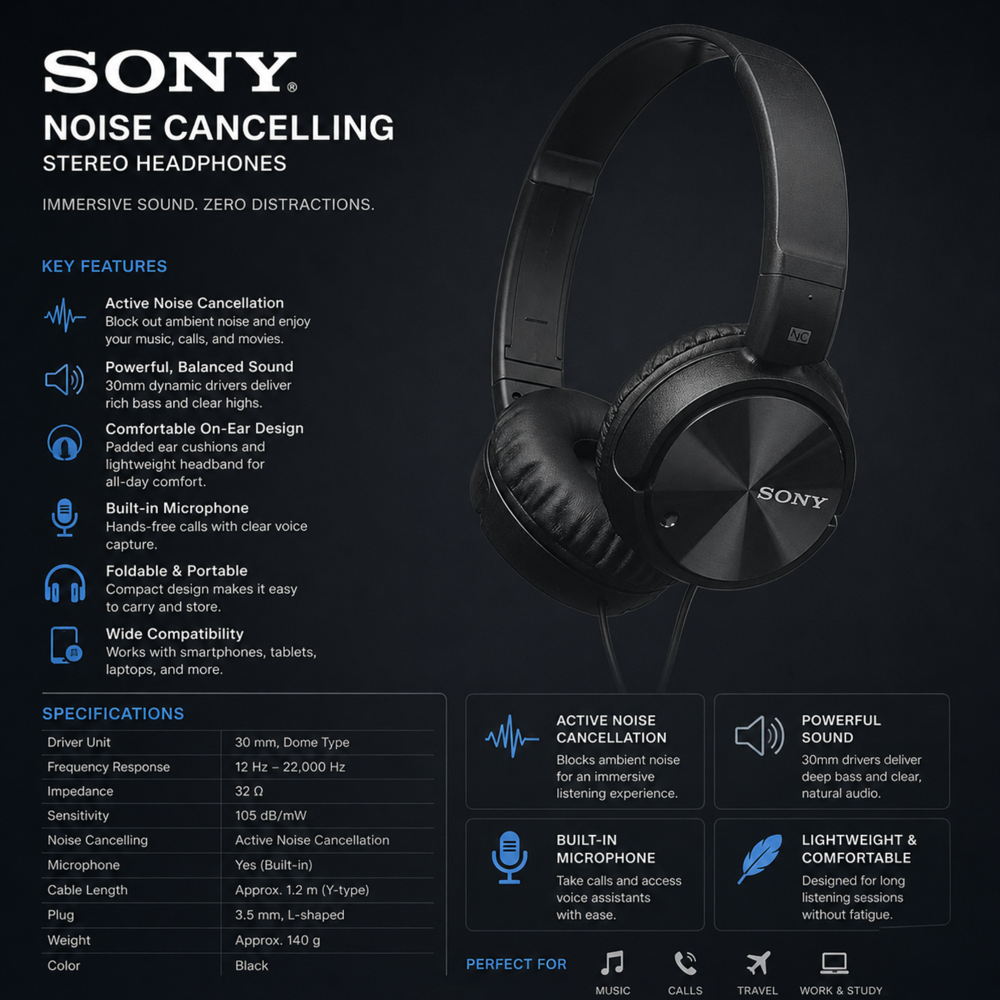 Sony Headphone Noise Canceling #mdr-zx110nc- Black (Ref)