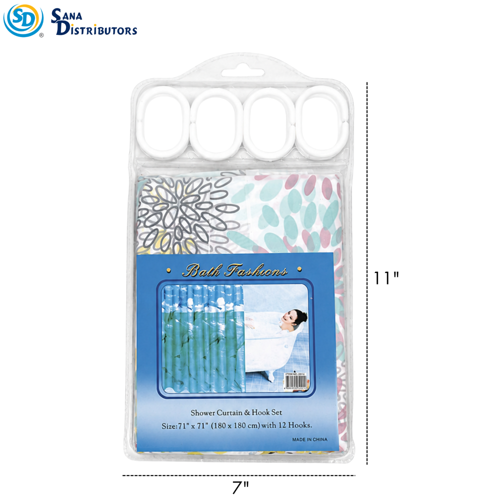 Shower Curtain & Hook Set 71"x71"