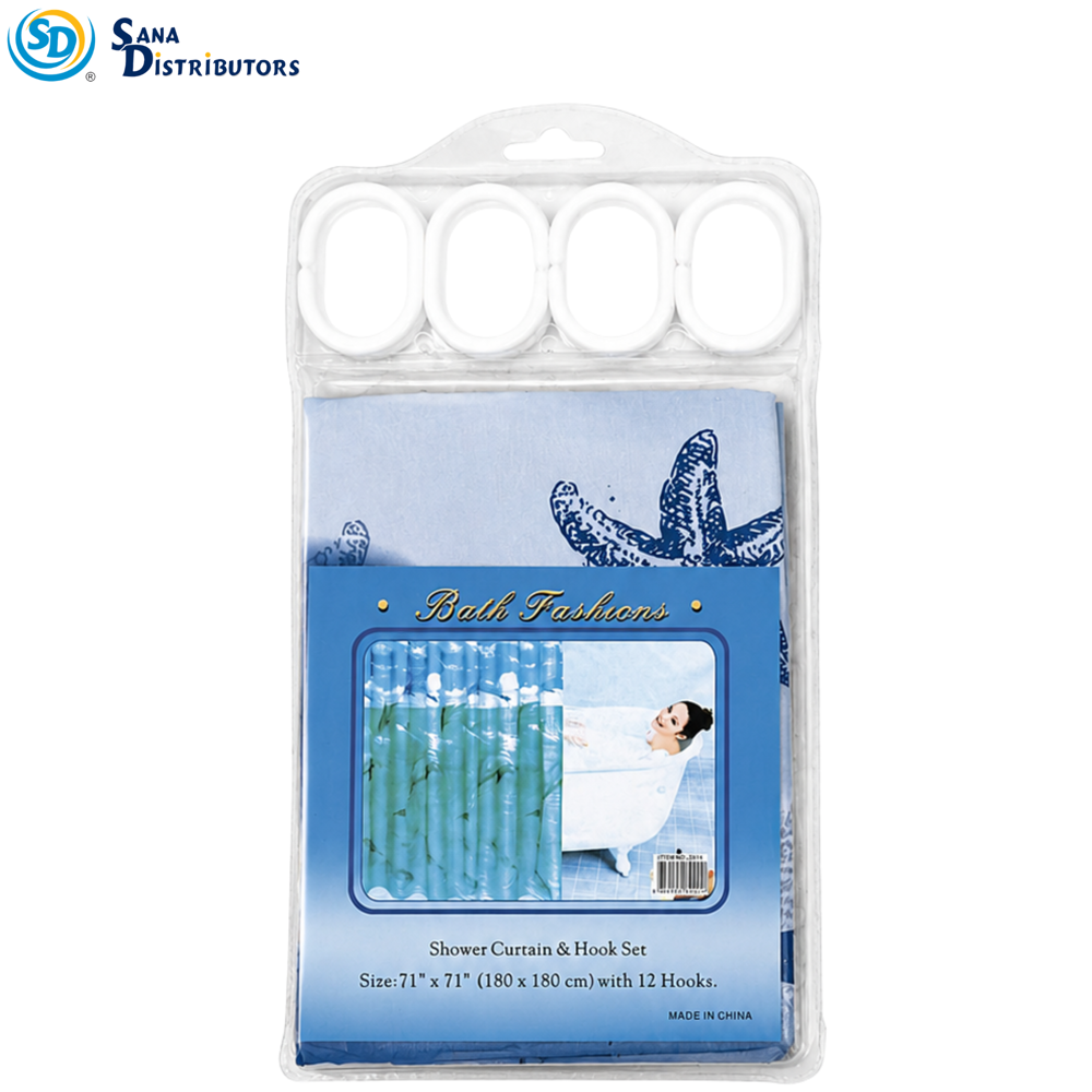 Shower Curtain & Hook Set 71"x71"