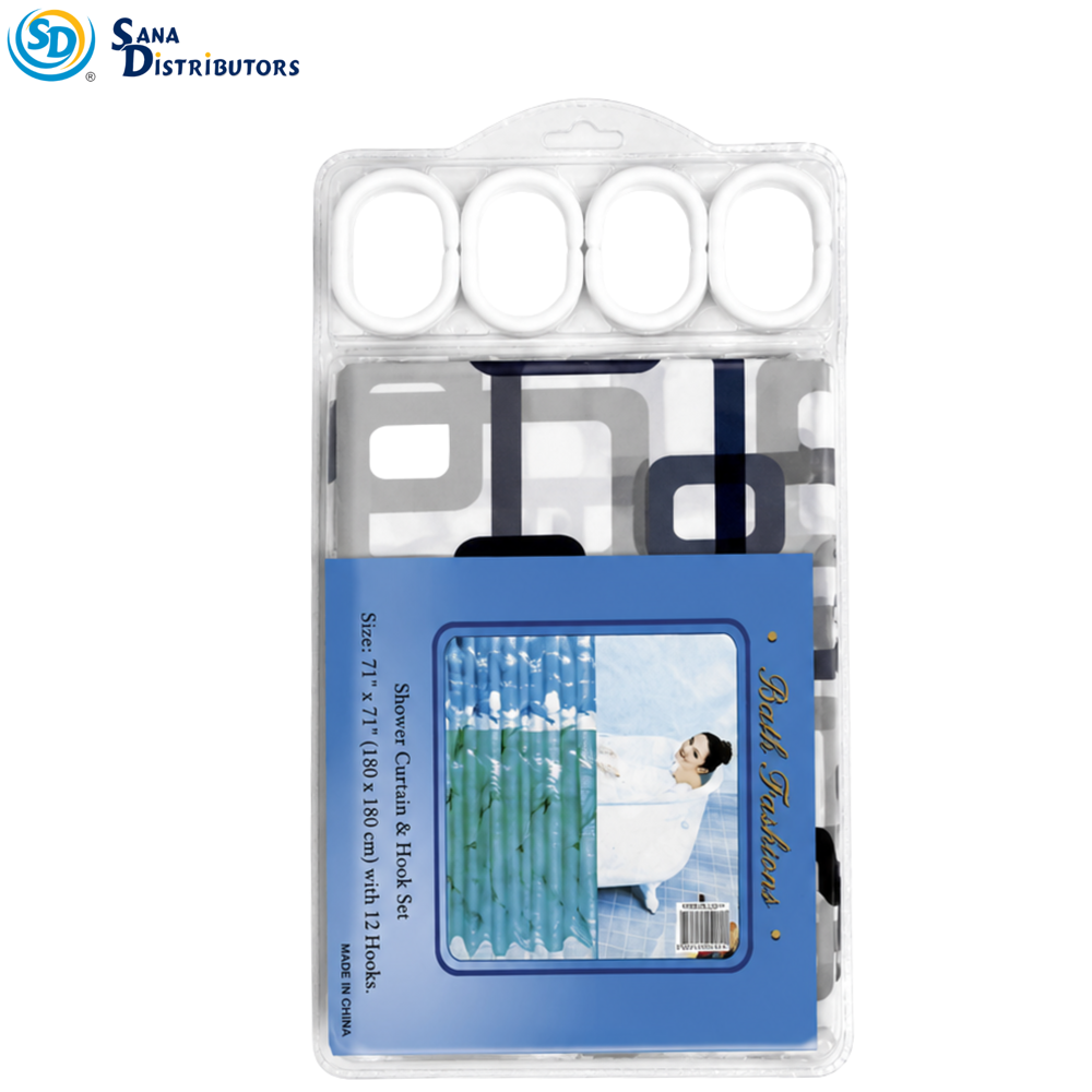 Shower Curtain & Hook Set 71"x71"