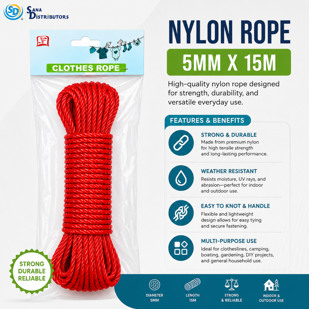 Nylon Rope 5 mm x 15m - Assorted Colours