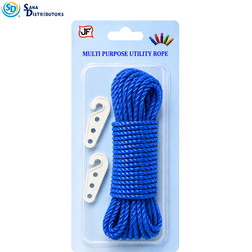 Nylon Rope 6 mm 15m with Hooks - Assorted Colours